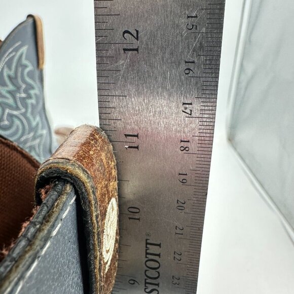 Justin Fireman 11" Men Size 10D GS9052 Brown Blue Leather Squared Toe Work Boot - Picture 9 of 15